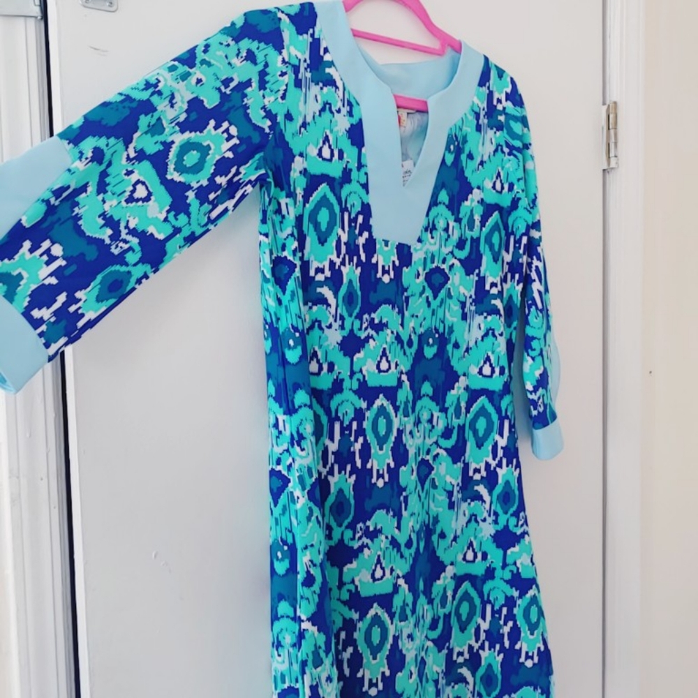 Blue Print Tunic Dress by All For Color, Sz S